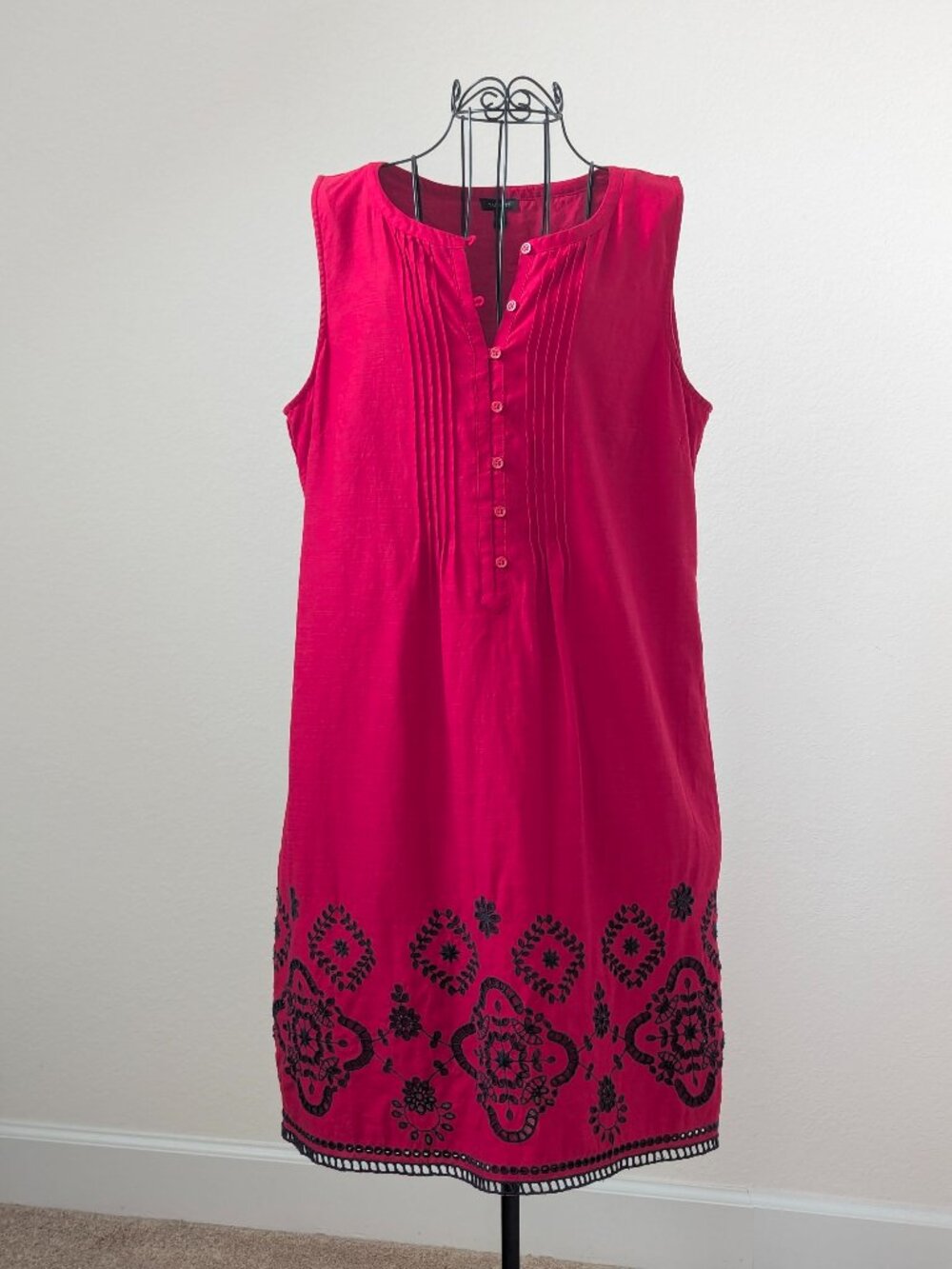 Talbots Red Linen Cotton Blend Embroidered Shift Dress Size 10